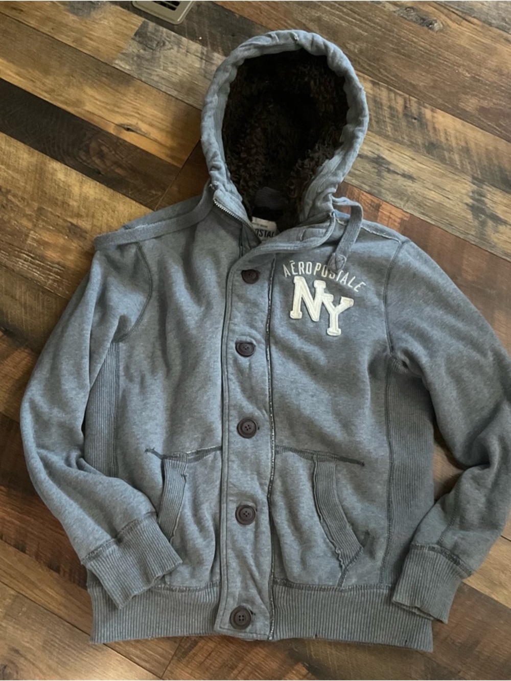 Vintage Grunge Y2K Aeropostale Fur Lined Hooded Jacket S